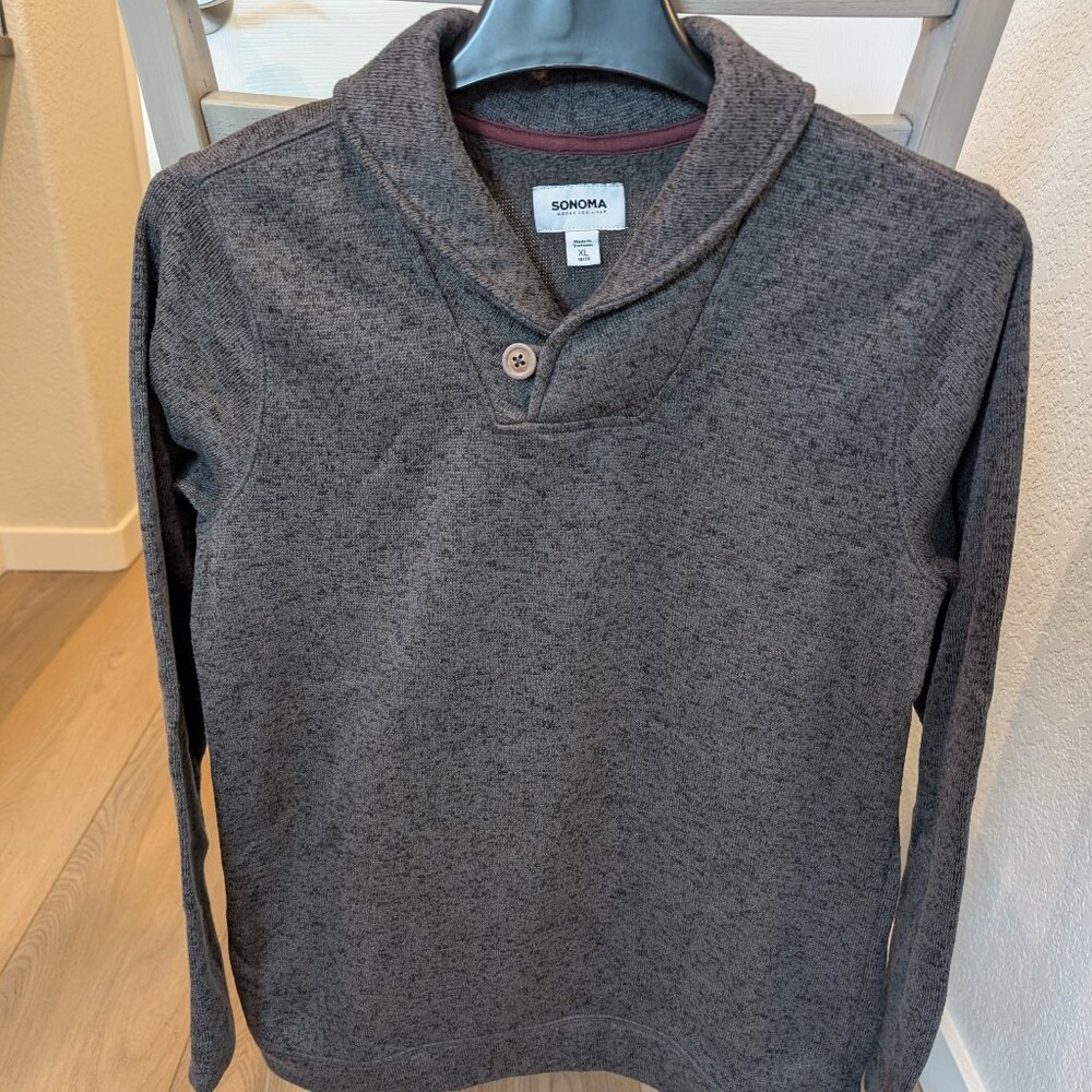 Boys Gray Fleece Shawl Collar Sweater Size XL